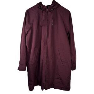 L.L. Bean Plum Raincoat Size Petite Large Women Hood Relaxed
